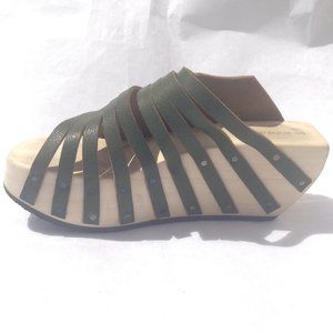 Leather Studded Strappy Wooden Green Sandals